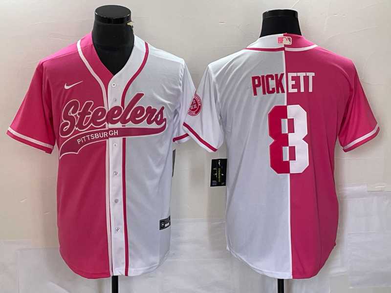 Men%27s Pittsburgh Steelers #8 Kenny Pickett Pink White Two Tone With Patch Cool Base Stitched Baseball Jersey